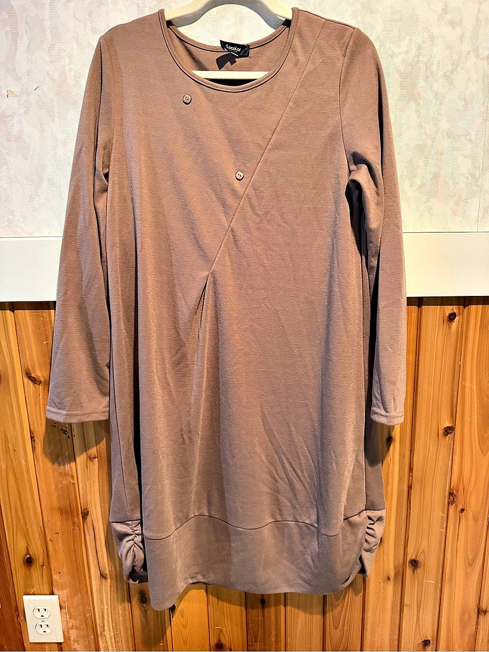 Clocolor 3/4 Long Sleeve Mini Dress in Brown Size Medium